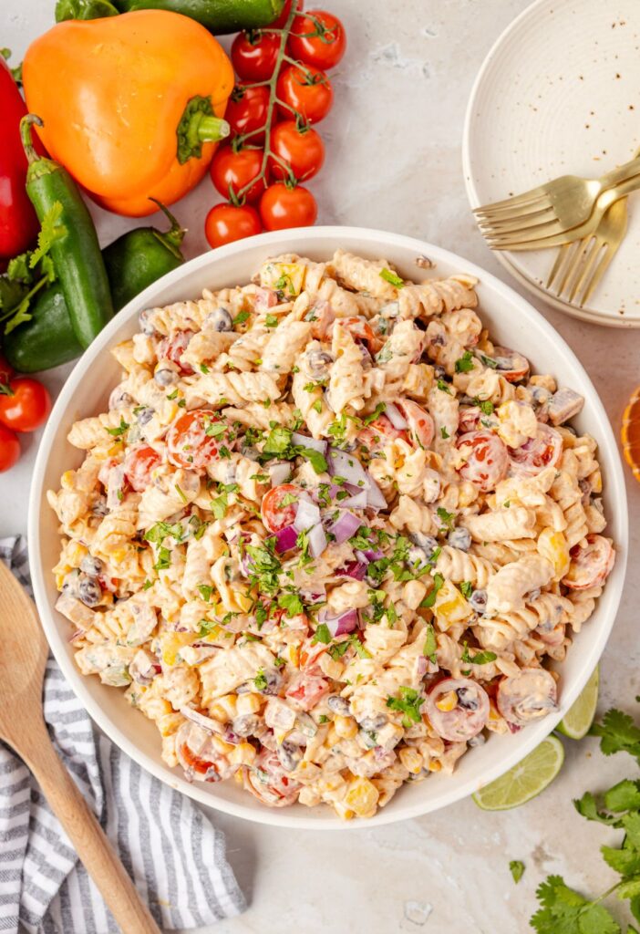 Hero image of the pasta salad ready to serve