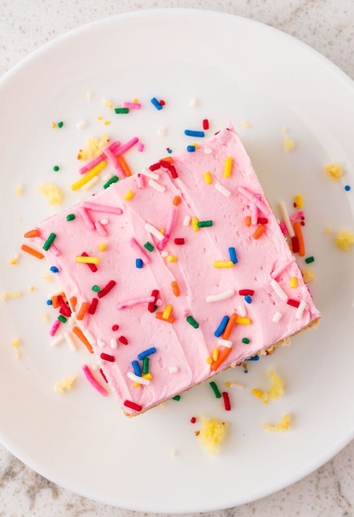 Top view of a piece of sugar cookie cake
