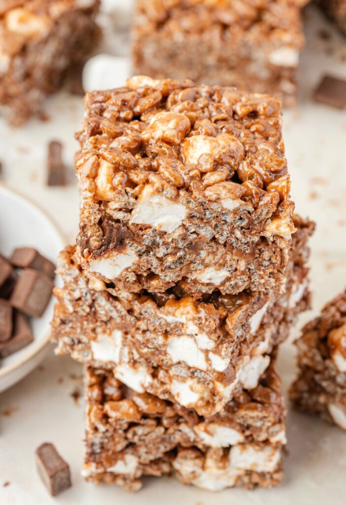 A stack of chocolate rice Krispy treats