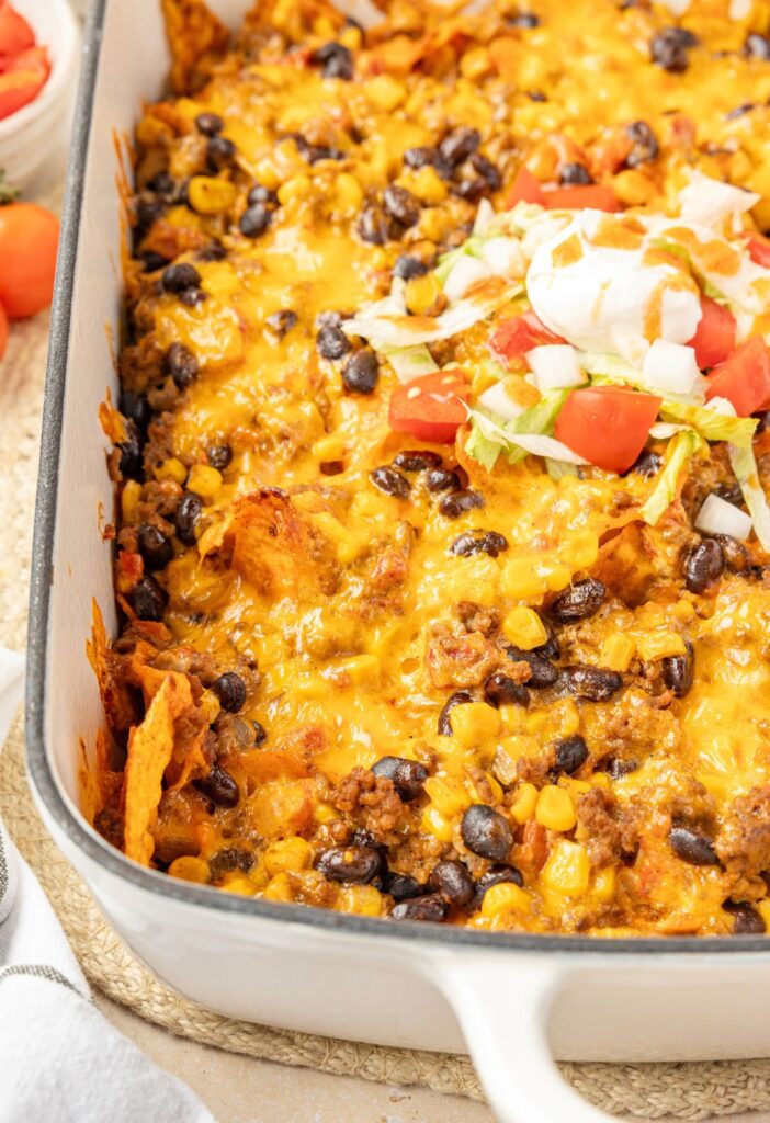 image of the Doritos casserole with ground beef