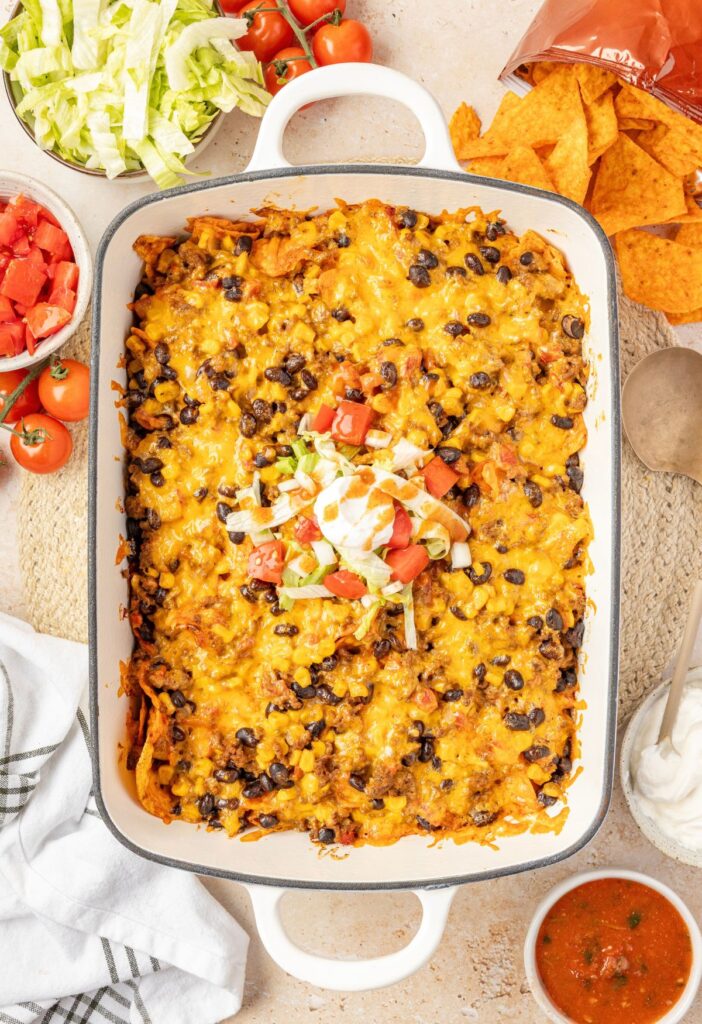 Top view of the Doritos casserole