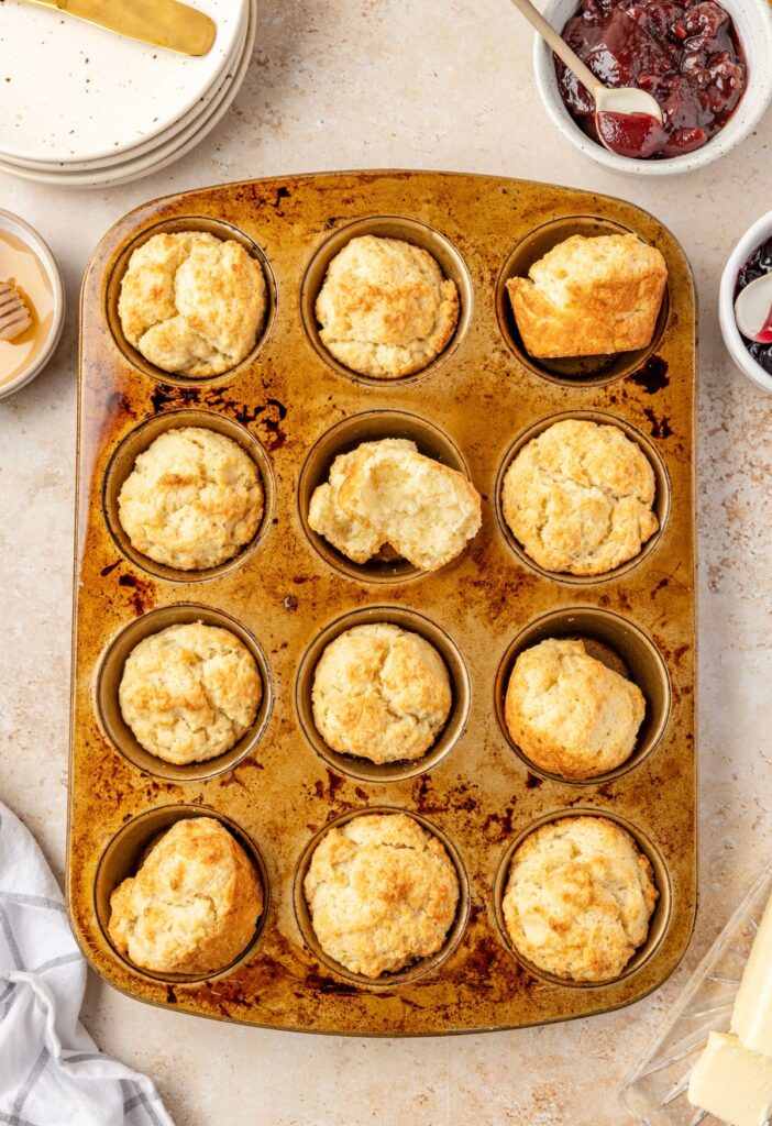 Biscuits inside the muffin tin