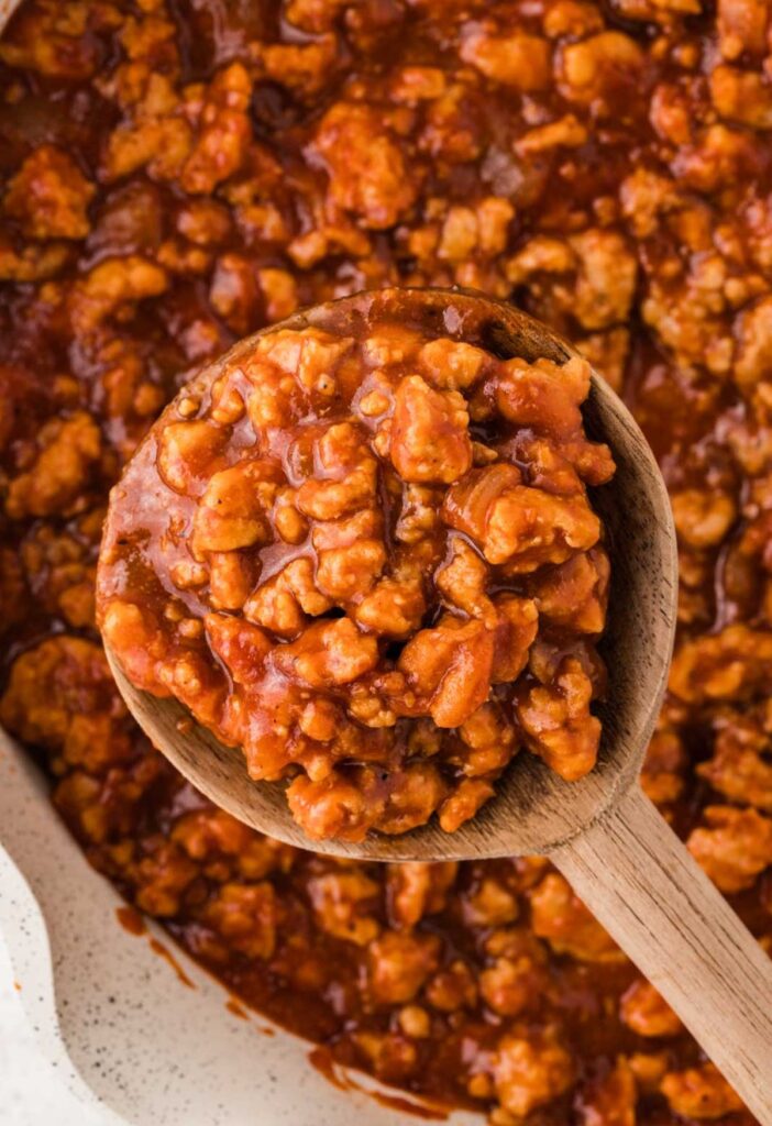 sloppy Joe mixture inside the skillet pan
