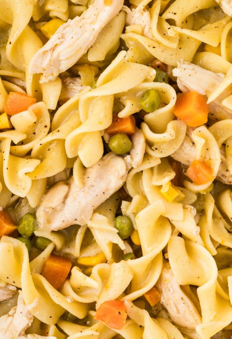 Close up of pot pie noodles