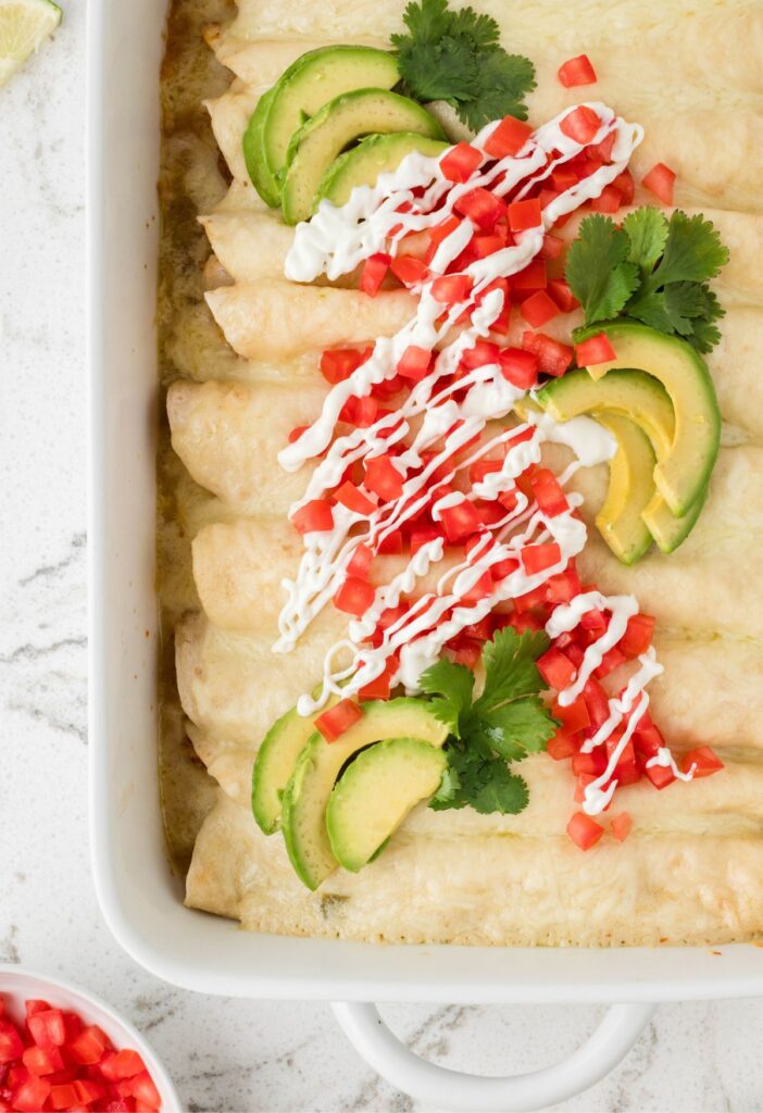 Top view of the pan of enchiladas