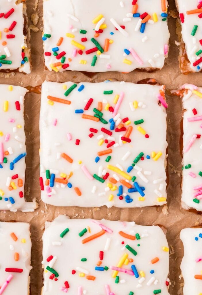 Close up of the pop tart glaze with sprinkles.