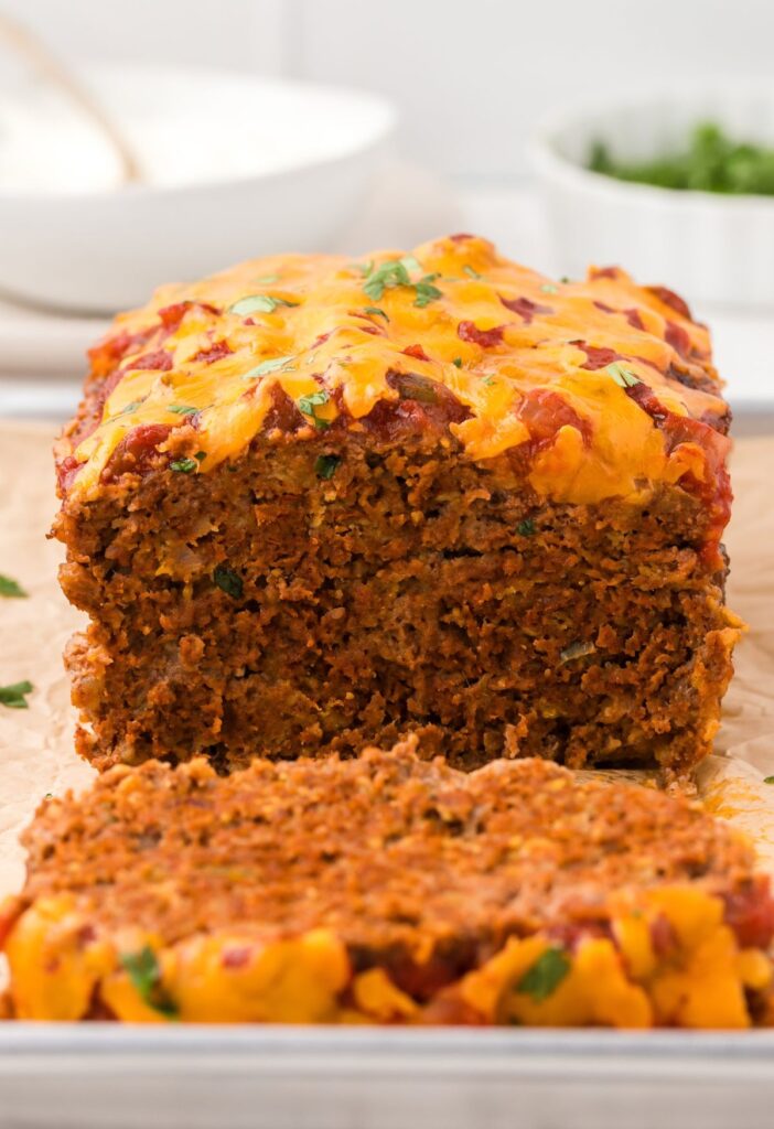 Front view of the cooked meatloaf